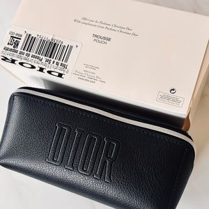 DIOR Black Faux Leather Cosmetic Pouch Makeup Bag Case Embossed Logo New